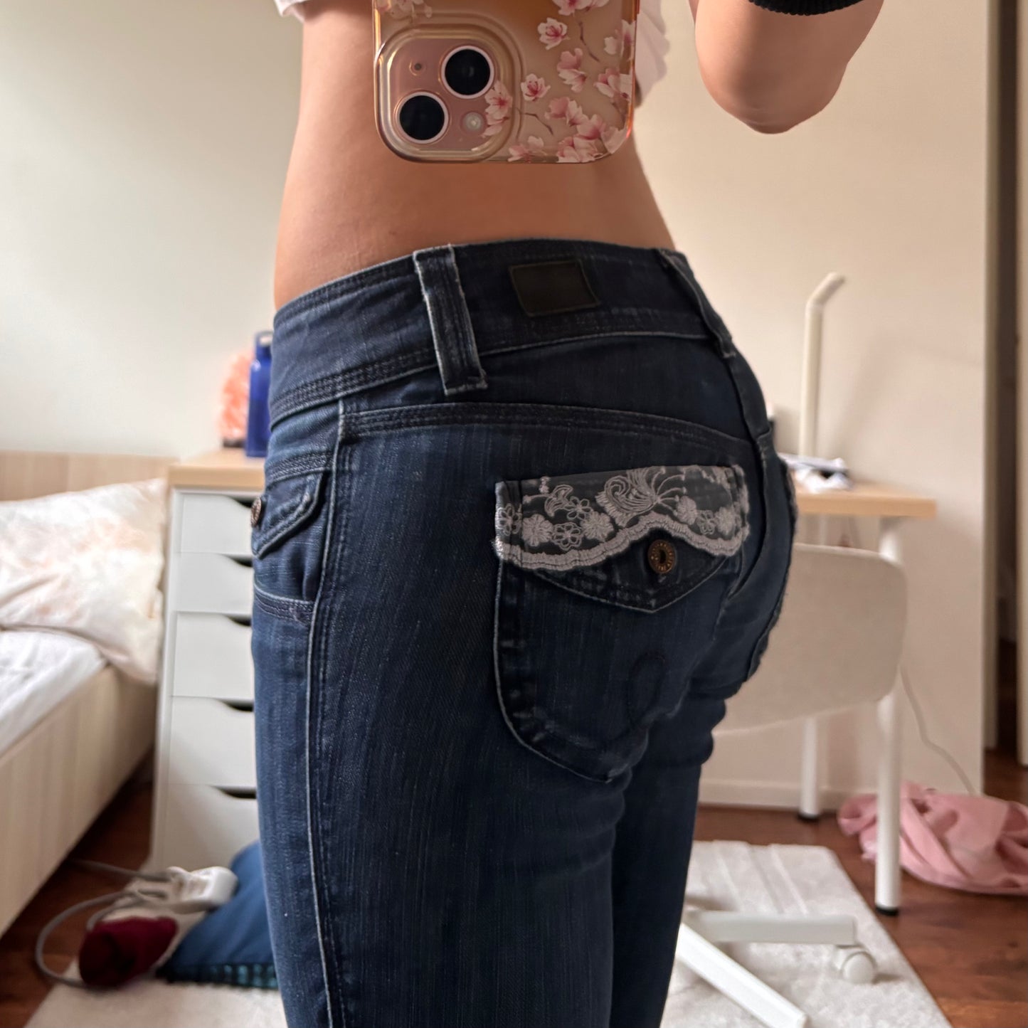 Dark blue lace jeans